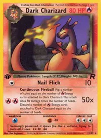 A picture of the Dark Charizard Pokemon card from Team Rocket