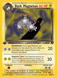 A picture of the Dark Magneton Pokemon card from Team Rocket