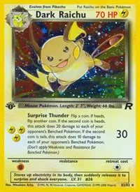 A picture of the Dark Raichu Pokemon card from Team Rocket