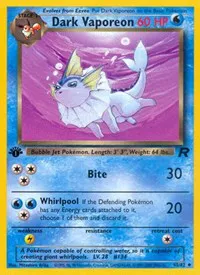 A picture of the Dark Vaporeon Pokemon card from Team Rocket