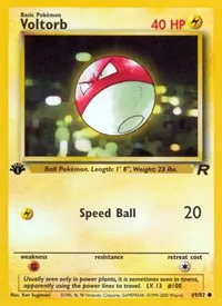 A picture of the Voltorb Pokemon card from Team Rocket