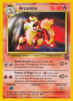 A picture of the Arcanine Pokemon card from WOTC Promos