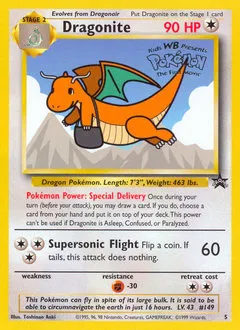 A picture of the Dragonite Pokemon card from WOTC Promos