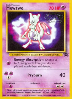 A picture of the Mewtwo Pokemon card from WOTC Promos
