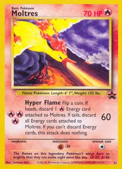 A picture of the Moltres Pokemon card from WOTC Promos