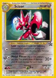 A picture of the Scizor Pokemon card from WOTC Promos