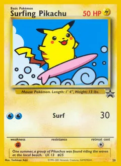A picture of the Surfing Pikachu Pokemon card from WOTC Promos