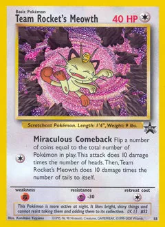 A picture of the Team Rocket's Meowth Pokemon card from WOTC Promos