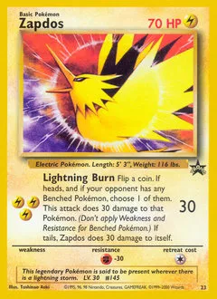 A picture of the Zapdos Pokemon card from WOTC Promos